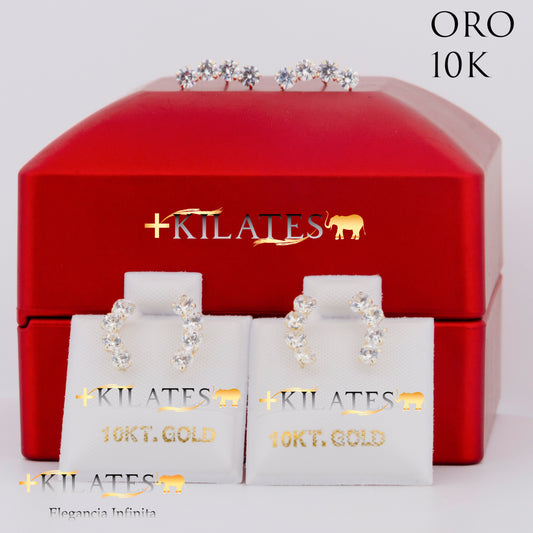 "ARETES PREMIUM 4 ZIRCONIAS. ORO 10K #775-1455"