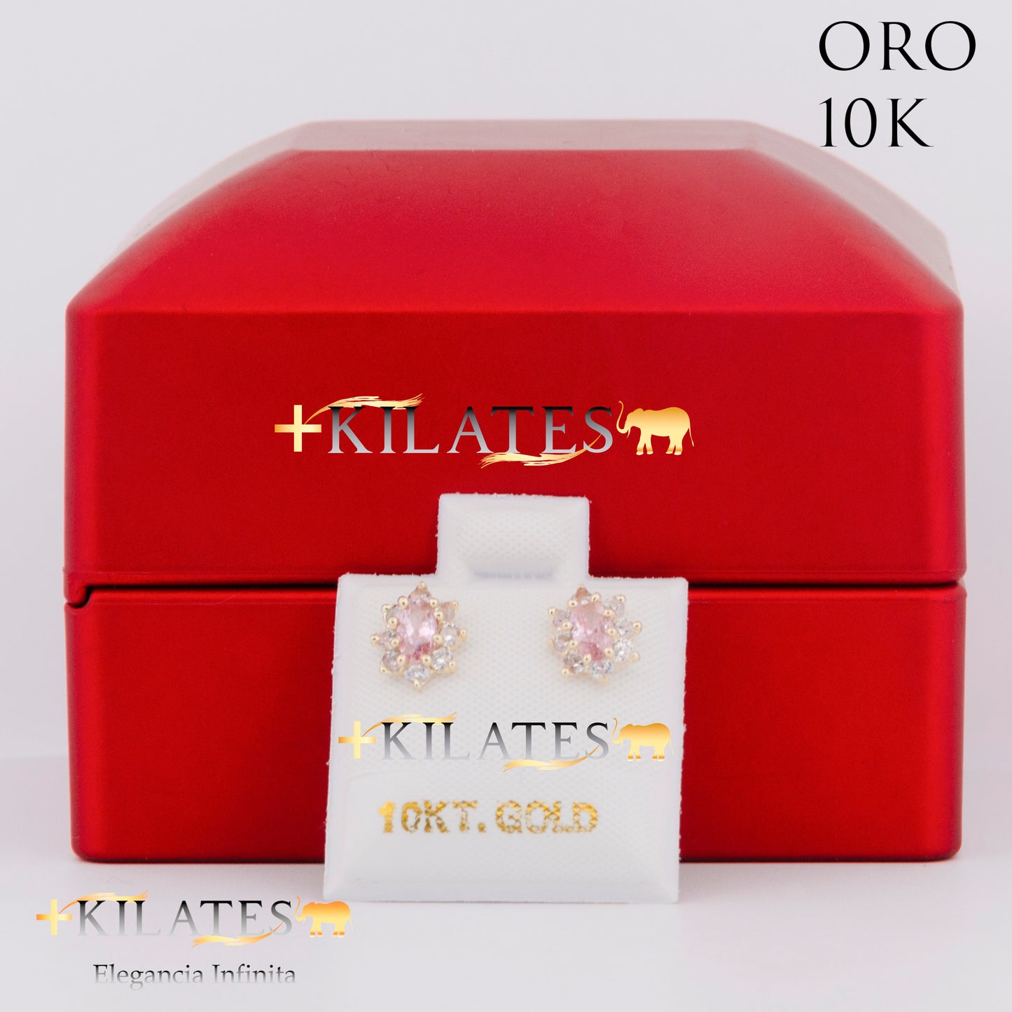 "ARETES PREMIUM ALMENDRA CON ZIRCONIA ROSADA. ORO 10K #775-1466"