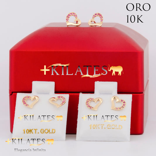 "ARETES PREMIUM CORAZON CON ZIRCONIA RUBÍ. ORO 10K . ORO 10K #775-1486"