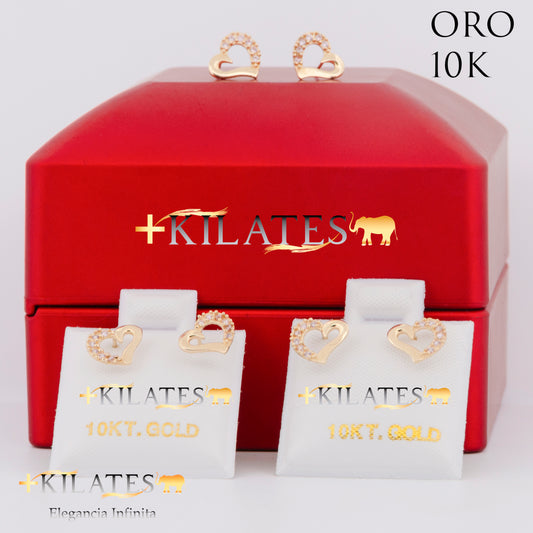 "ARETES PREMIUM CORAZON CON ZIRCONIA ROSADO. ORO 10K . ORO 10K #775-1487"