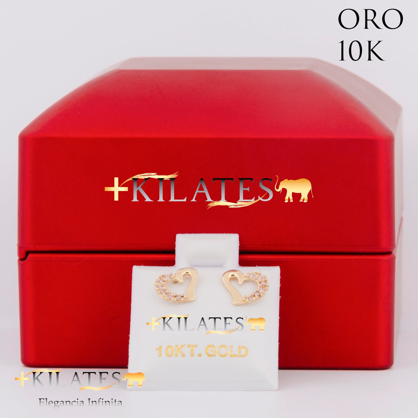 "ARETES PREMIUM CORAZON CON ZIRCONIA ROSADO. ORO 10K . ORO 10K #775-1487"