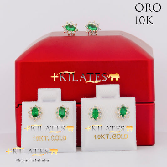 "ARETES PREMIUM ALMENDRA CON ZIRCONIA VERDE. ORO 10K #775-1467"