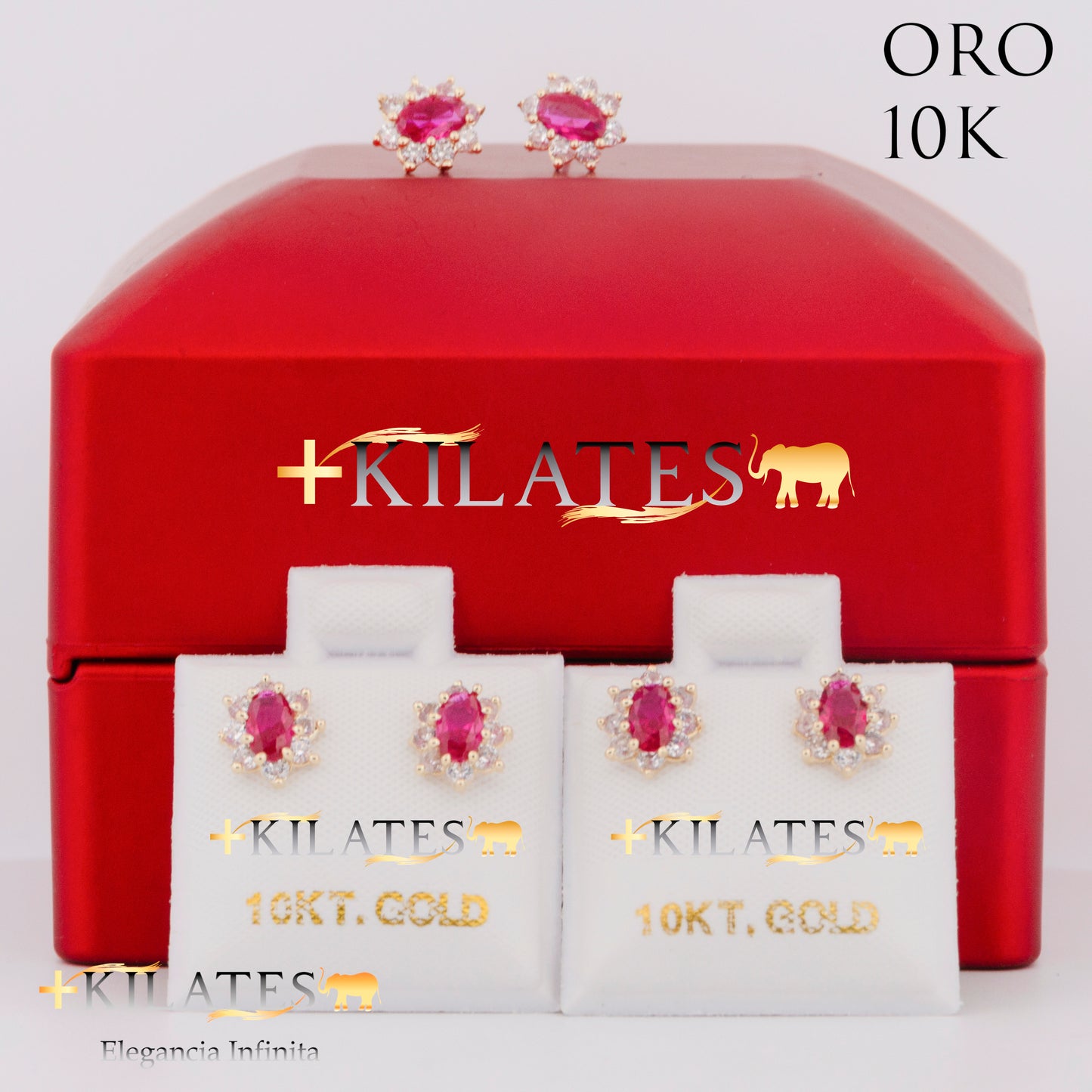 "ARETES PREMIUM ALMENDRA CON ZIRCONIA RUBI. ORO 10K #775-1470"