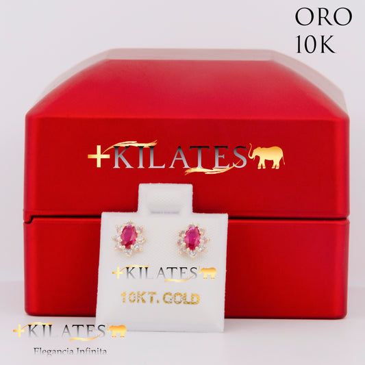 "ARETES PREMIUM ALMENDRA CON ZIRCONIA RUBI. ORO 10K #775-1470"