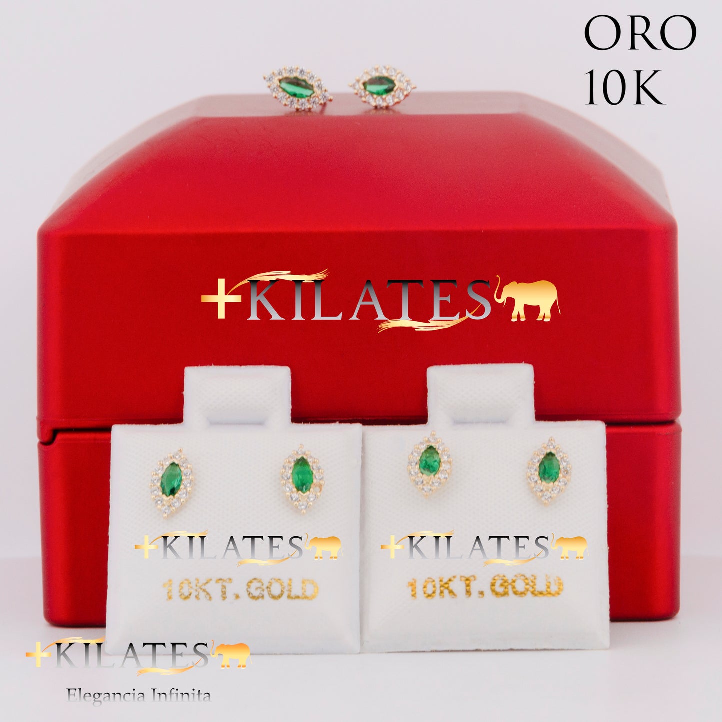 "ARETES PREMIUM ALMENDRA VERDE. ORO 10K #775-1473"