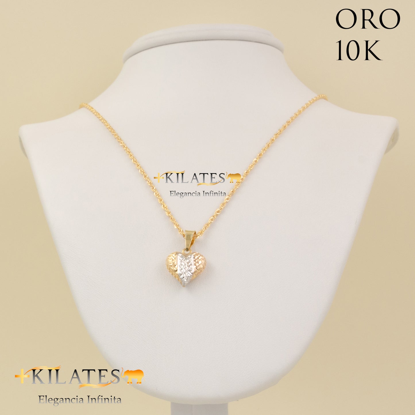 "CADENA 50 CM ESTILO DE LAZO CON DIJE DE CORAZON. ORO DE 10 KILATES #775-1502"