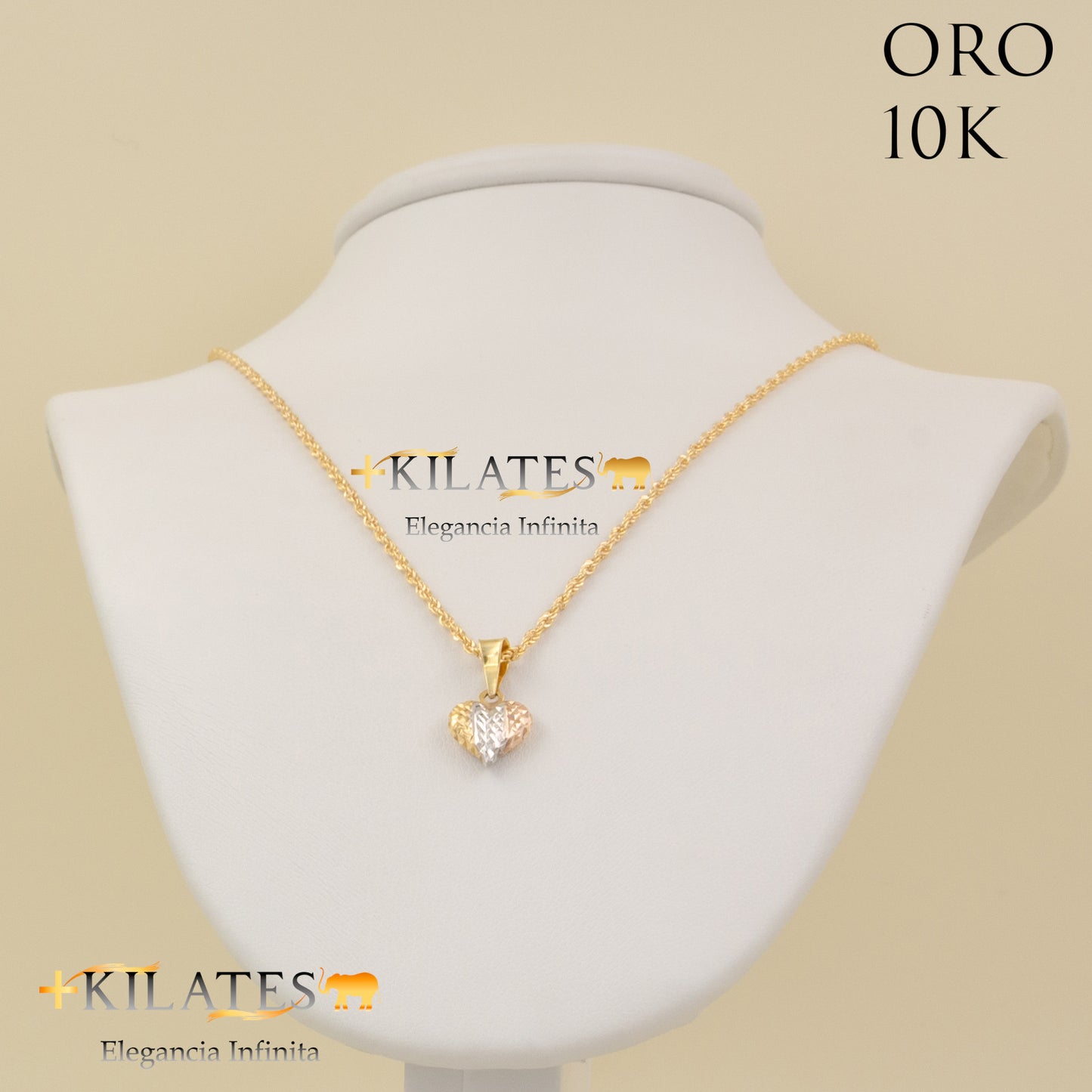 "CADENA 50 CM ESTILO DE LAZO CON DIJE DE CORAZON. ORO DE 10 KILATES #775-1503"