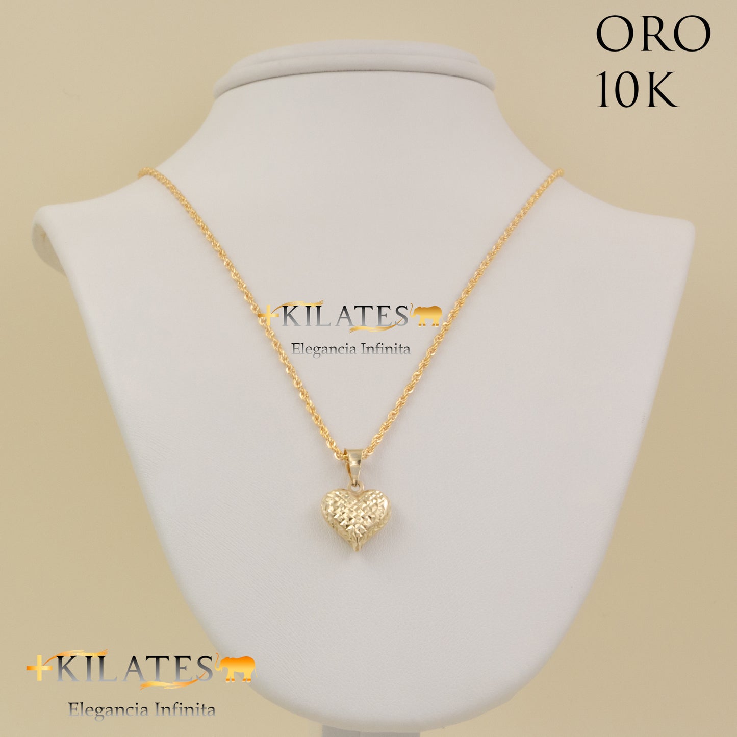 "CADENA 50 CM ESTILO DE LAZO CON DIJE DE CORAZON. ORO DE 10 KILATES #775-1505"