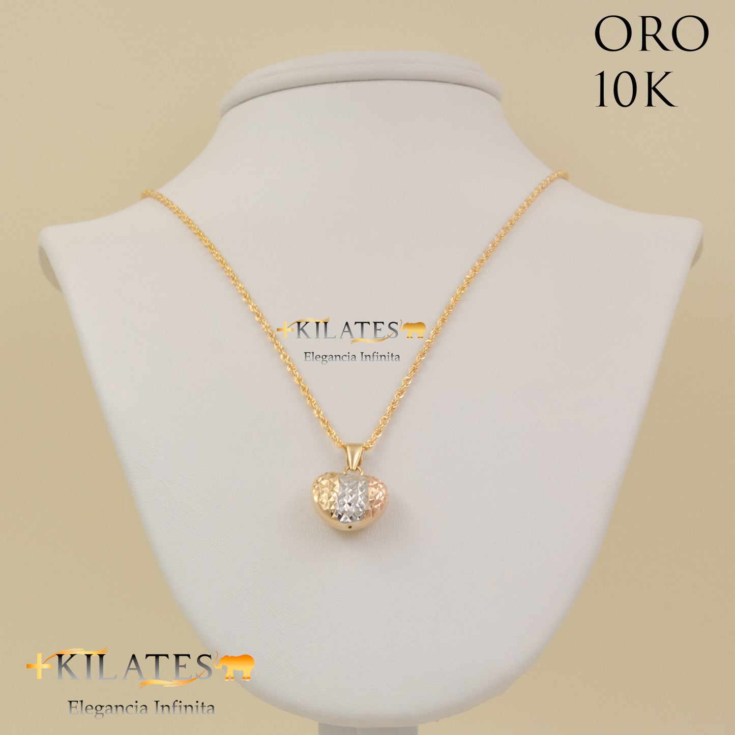 "CADENA 50 CM ESTILO DE LAZO CON DIJE DE CORAZON. ORO DE 10 KILATES #775-1506"