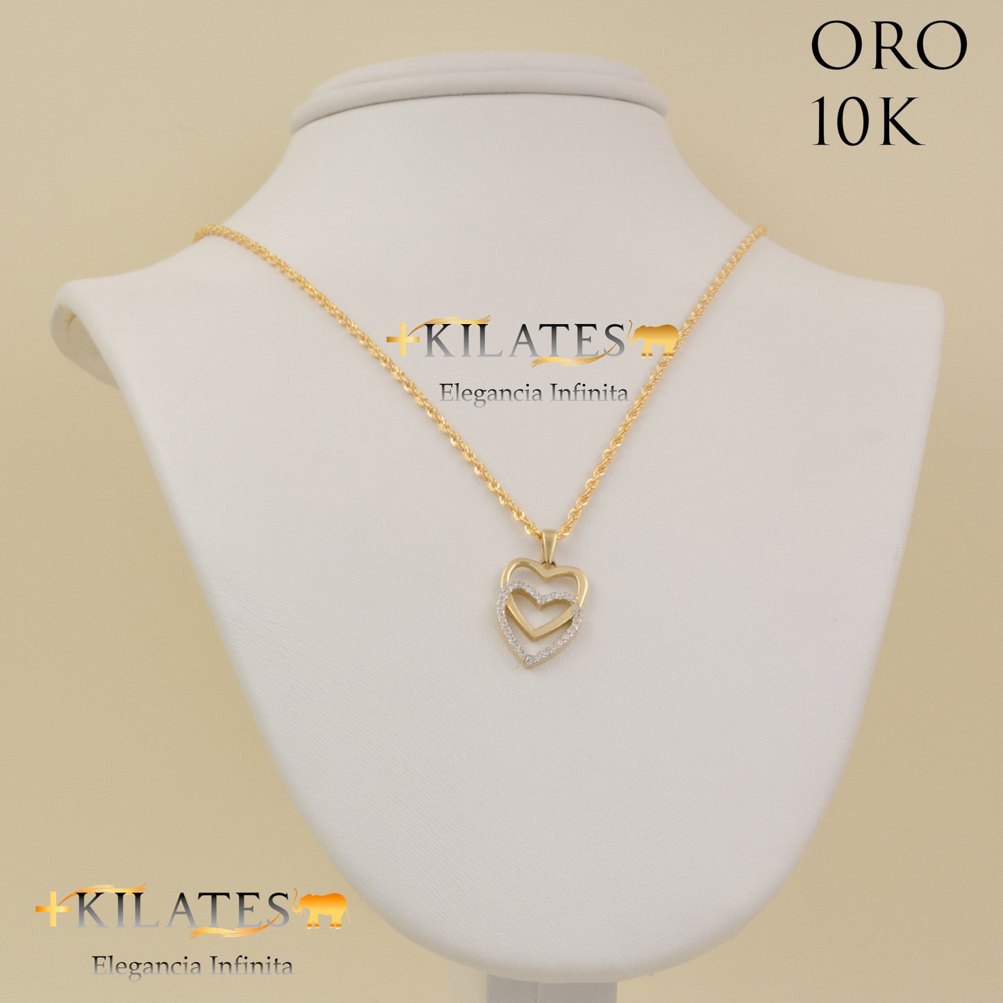 "CADENA 50 CM ESTILO DE LAZO CON DIJE DE CORAZON. ORO DE 10 KILATES #775-1507"