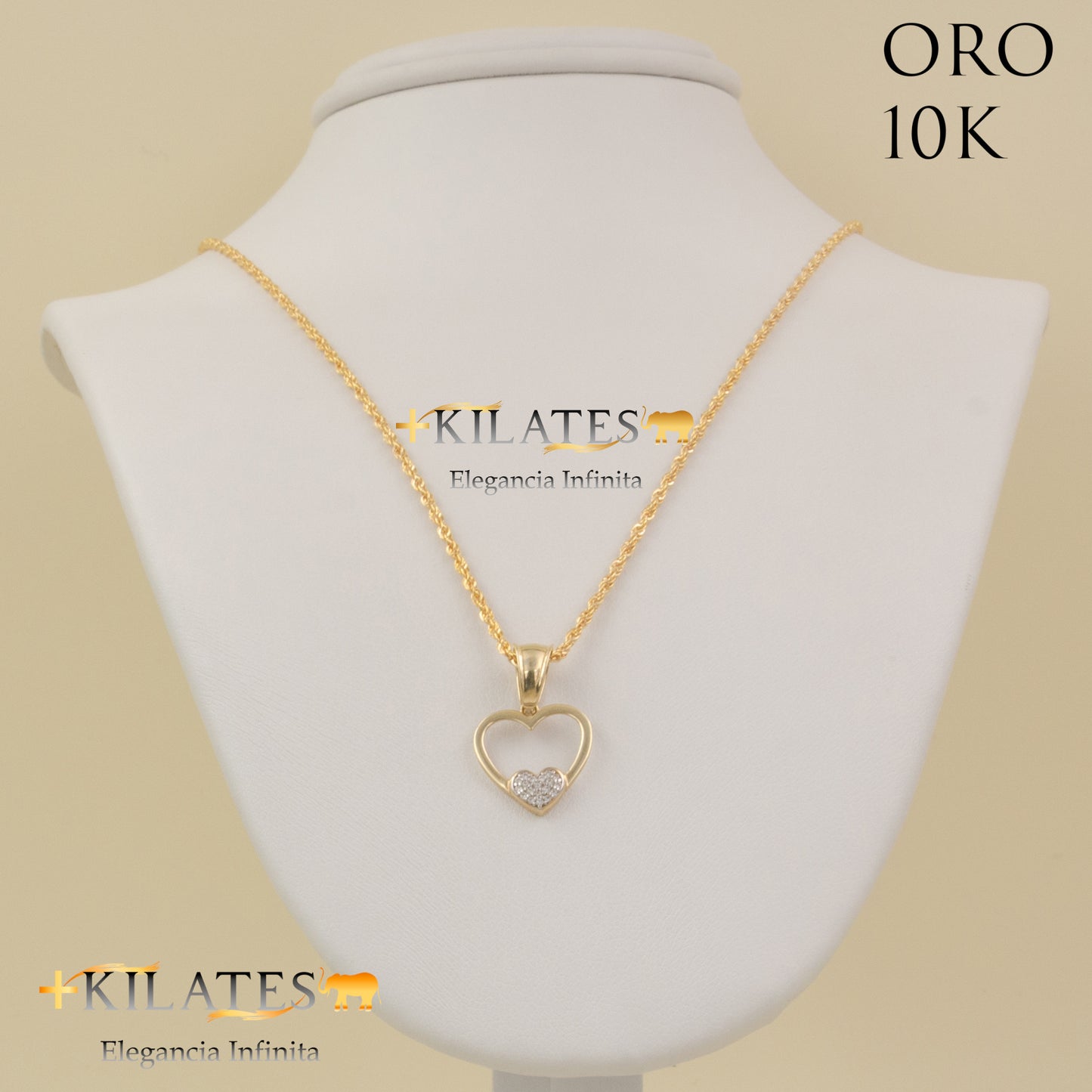 "CADENA 50 CM ESTILO DE LAZO CON DIJE DE CORAZON. ORO DE 10 KILATES #775-1508"