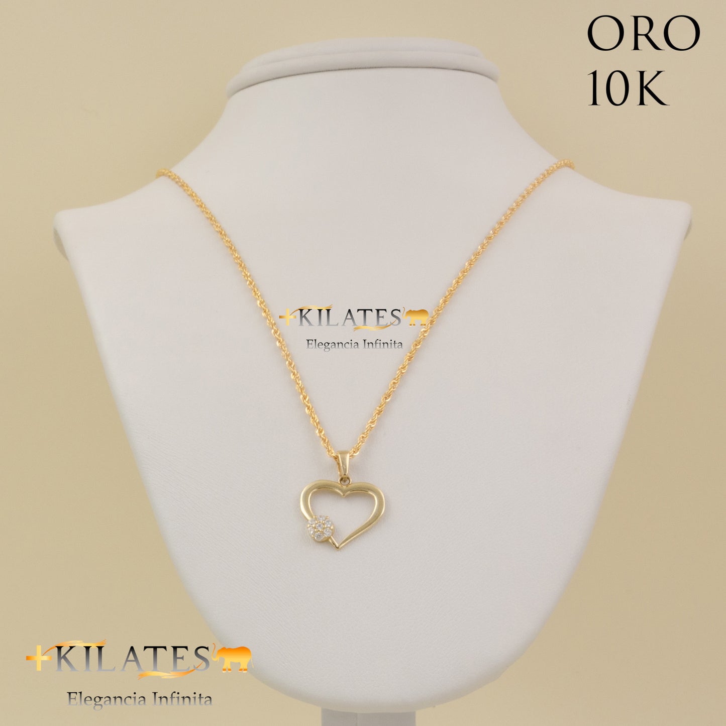 "CADENA 50 CM ESTILO DE LAZO CON DIJE DE CORAZON. ORO DE 10 KILATES #775-1511"