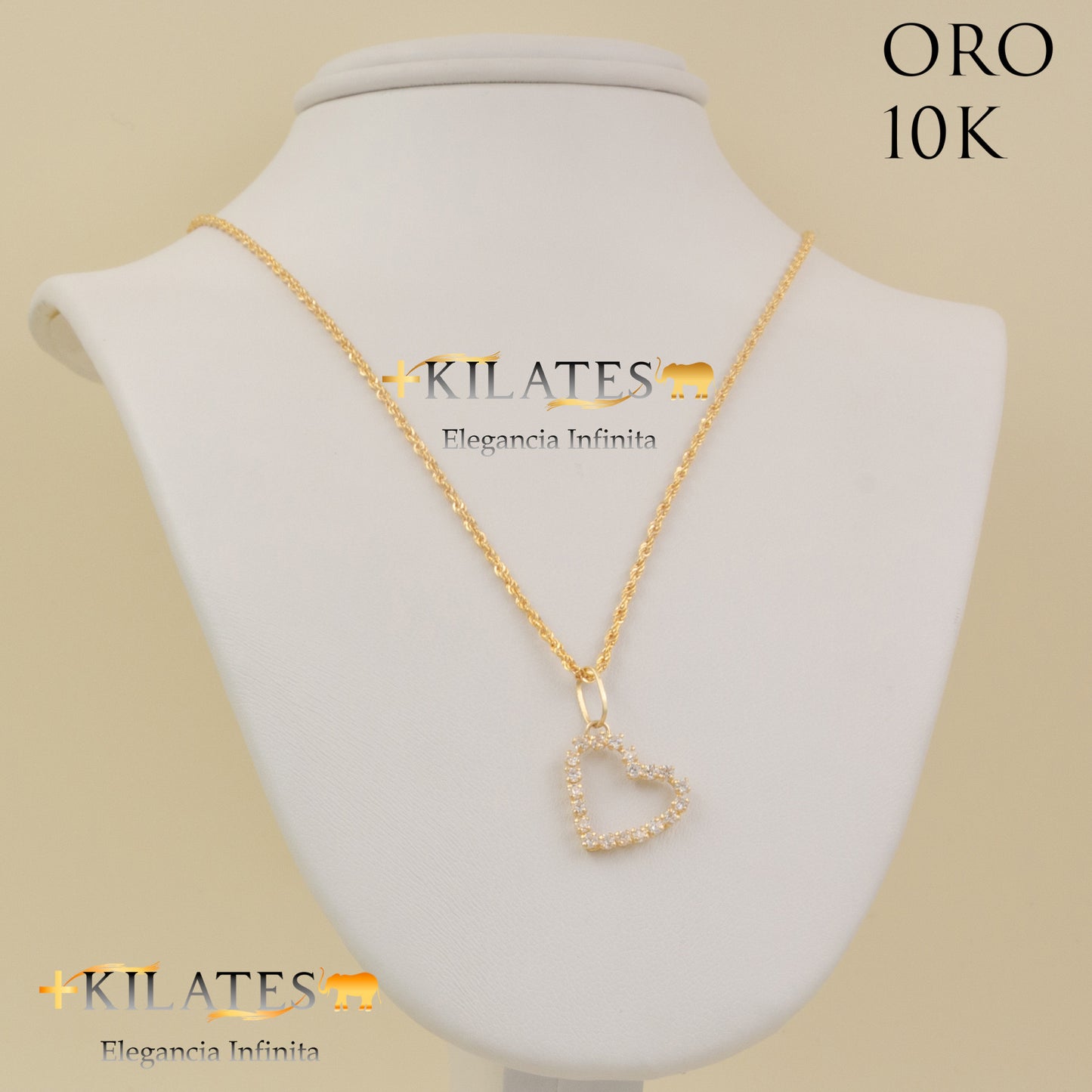 "CADENA 50 CM ESTILO DE LAZO CON DIJE DE CORAZON. ORO DE 10 KILATES #775-1512"