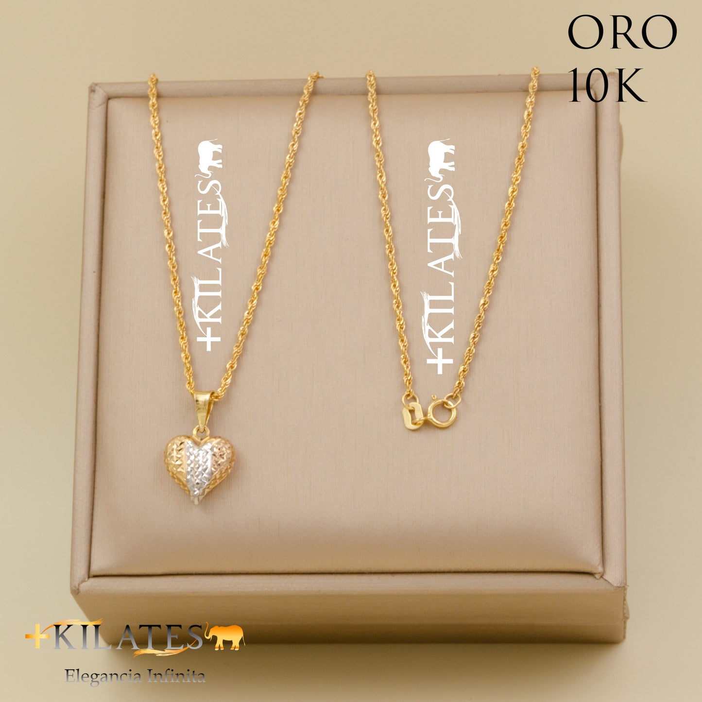 "CADENA 50 CM ESTILO DE LAZO CON DIJE DE CORAZON. ORO DE 10 KILATES #775-1502"