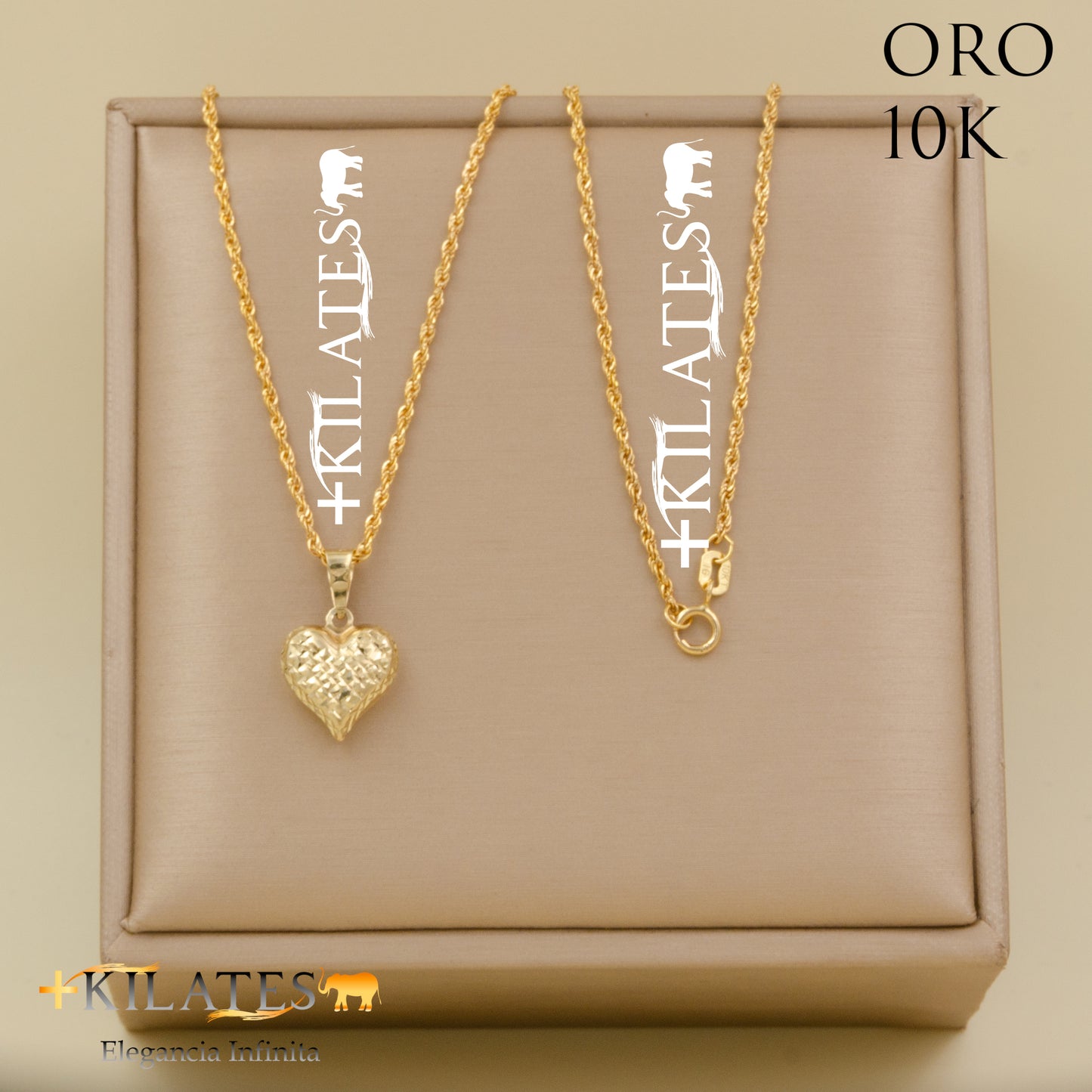 "CADENA 50 CM ESTILO DE LAZO CON DIJE DE CORAZON. ORO DE 10 KILATES #775-1505"