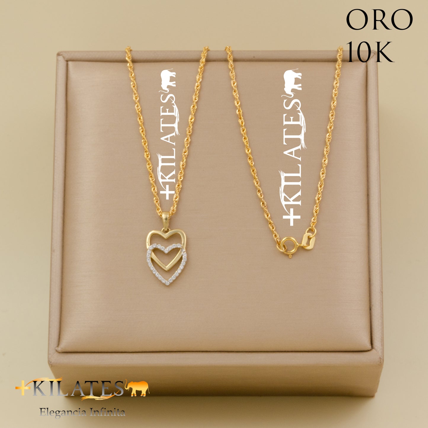 "CADENA 50 CM ESTILO DE LAZO CON DIJE DE CORAZON. ORO DE 10 KILATES #775-1507"