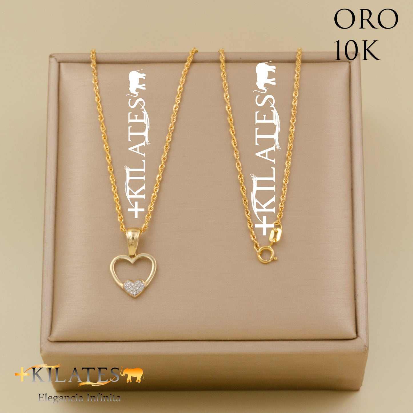 "CADENA 50 CM ESTILO DE LAZO CON DIJE DE CORAZON. ORO DE 10 KILATES #775-1508"