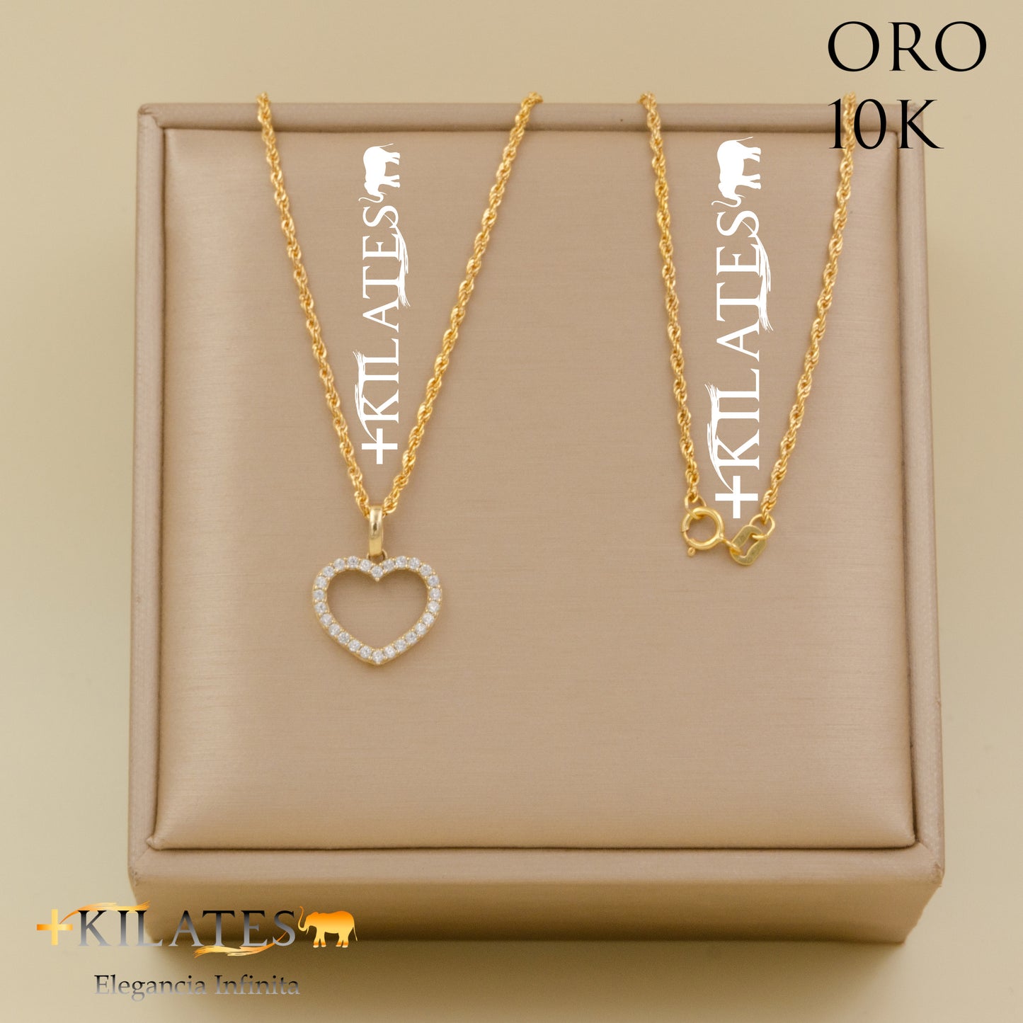 "CADENA 50 CM ESTILO DE LAZO CON DIJE DE CORAZON. ORO DE 10 KILATES #775-1509"