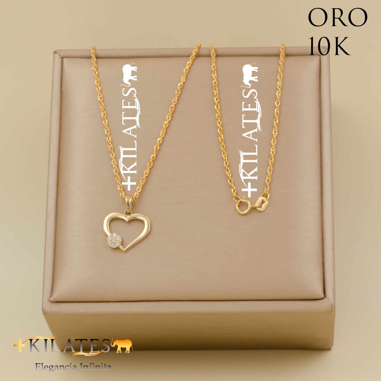 "CADENA 50 CM ESTILO DE LAZO CON DIJE DE CORAZON. ORO DE 10 KILATES #775-1511"