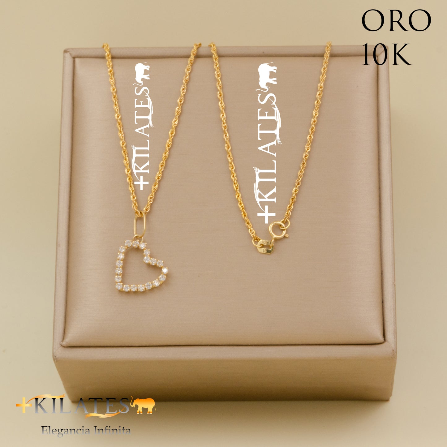 "CADENA 50 CM ESTILO DE LAZO CON DIJE DE CORAZON. ORO DE 10 KILATES #775-1512"