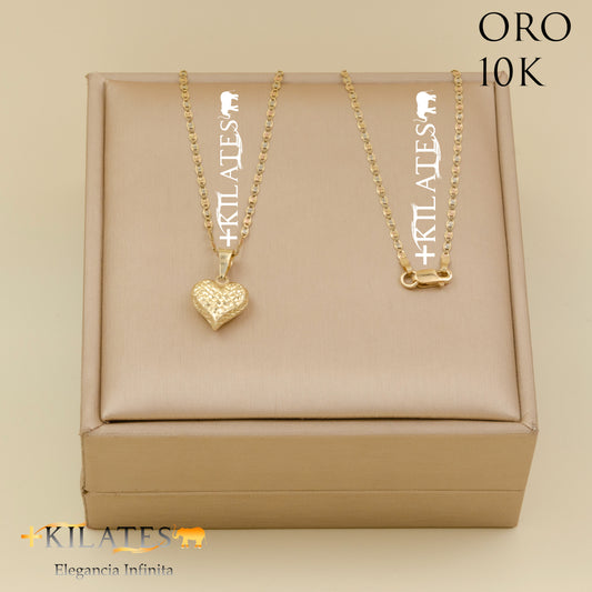 "CADENA 50 CM ESTILO 3 OROS CON DIJE DE CORAZON. ORO DE 10 KILATES #775-1538"