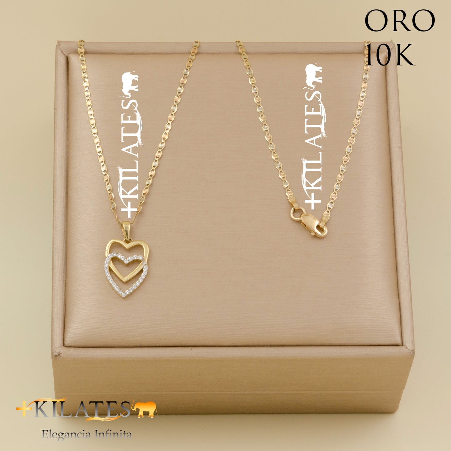 "CADENA 50 CM ESTILO 3 OROS  CON DIJE DE CORAZON. ORO DE 10 KILATES #775-1540"