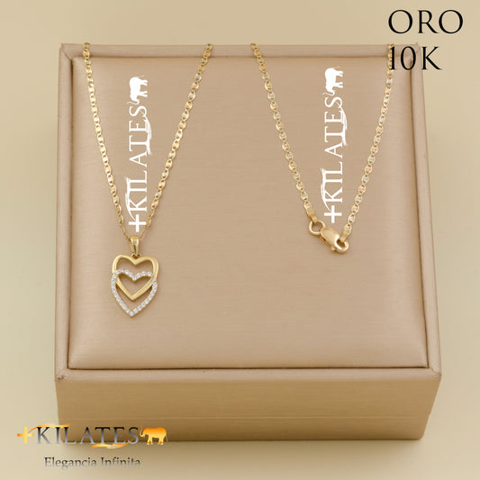 "CADENA 50 CM ESTILO 3 OROS  CON DIJE DE CORAZON. ORO DE 10 KILATES #775-1540"