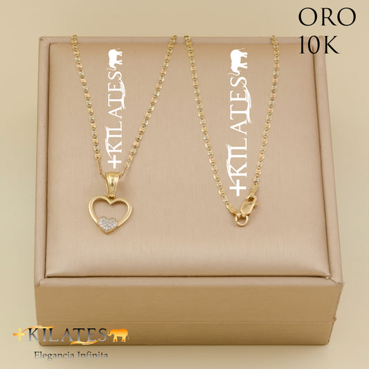 "CADENA 50 CM ESTILO 3 OROS  CON DIJE DE CORAZON. ORO DE 10 KILATES #775-1541"