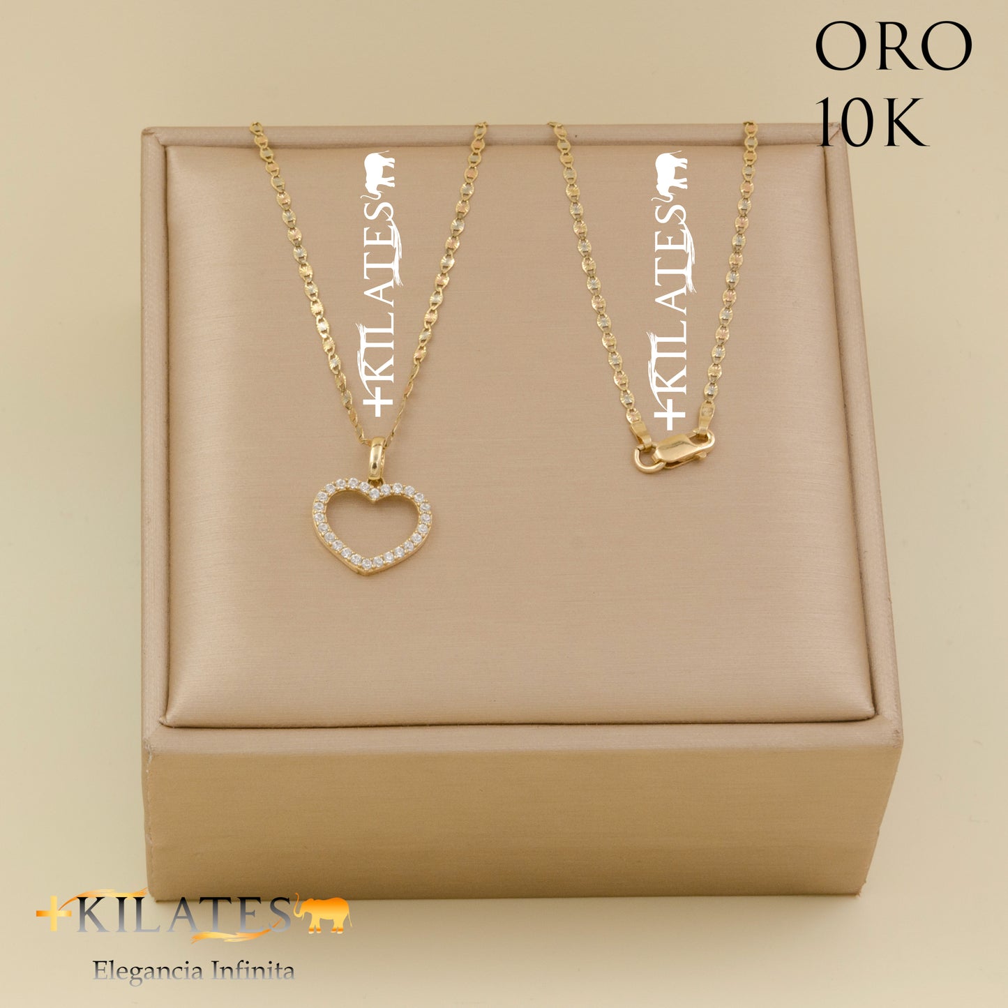 "CADENA 50 CM ESTILO 3 OROS CON DIJE DE CORAZON. ORO DE 10 KILATES #775-1542"