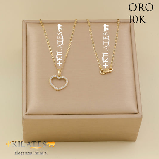 "CADENA 50 CM ESTILO 3 OROS CON DIJE DE CORAZON. ORO DE 10 KILATES #775-1542"