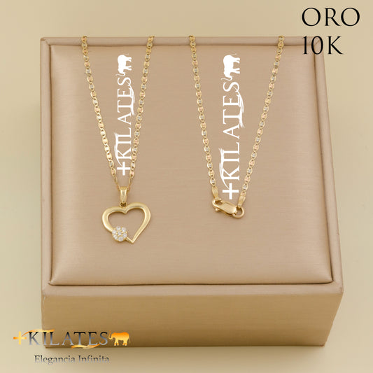 "CADENA 50 CM ESTILO 3 OROS CON DIJE DE CORAZON. ORO DE 10 KILATES #775-1544"