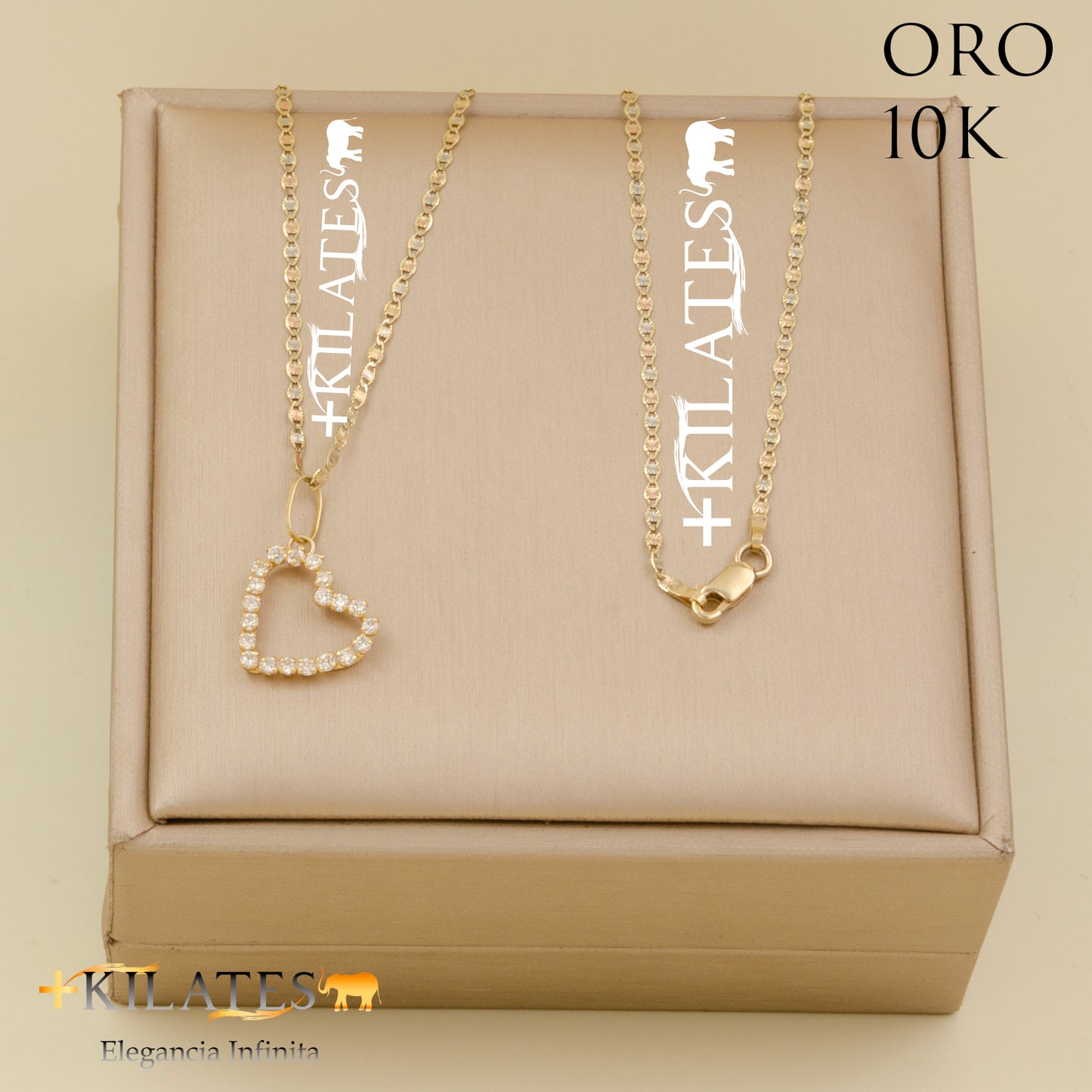 "CADENA 50 CM ESTILO 3 OROS CON DIJE DE CORAZON. ORO DE 10 KILATES #775-1545"