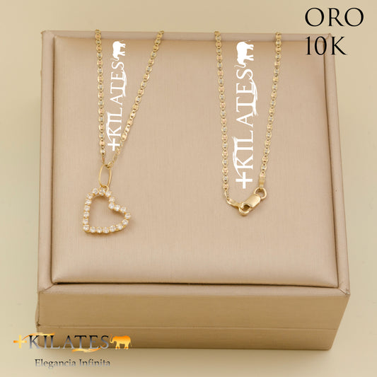 "CADENA 50 CM ESTILO 3 OROS CON DIJE DE CORAZON. ORO DE 10 KILATES #775-1545"