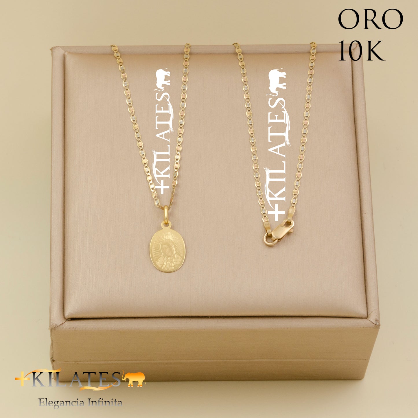 "CADENA 50 CMESTILO 3 OROS CON DIJE DE VIRGEN. ORO DE 10 KILATES #775-1566"