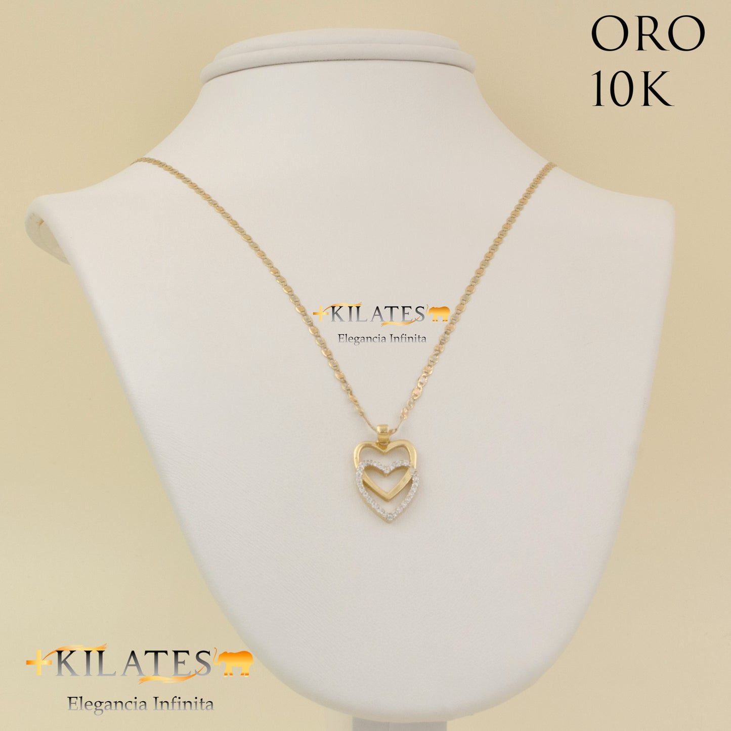 "CADENA 50 CM ESTILO 3 OROS  CON DIJE DE CORAZON. ORO DE 10 KILATES #775-1540"