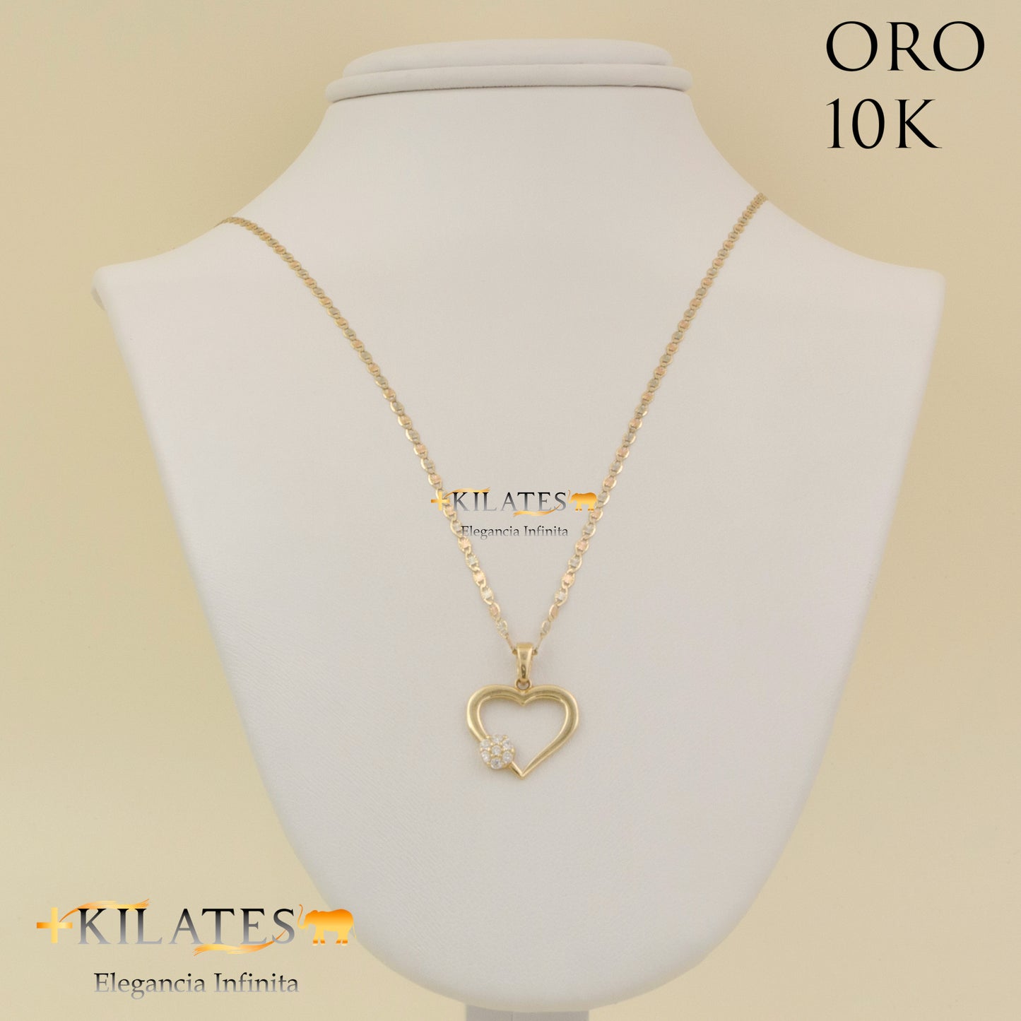 "CADENA 50 CM ESTILO 3 OROS CON DIJE DE CORAZON. ORO DE 10 KILATES #775-1544"