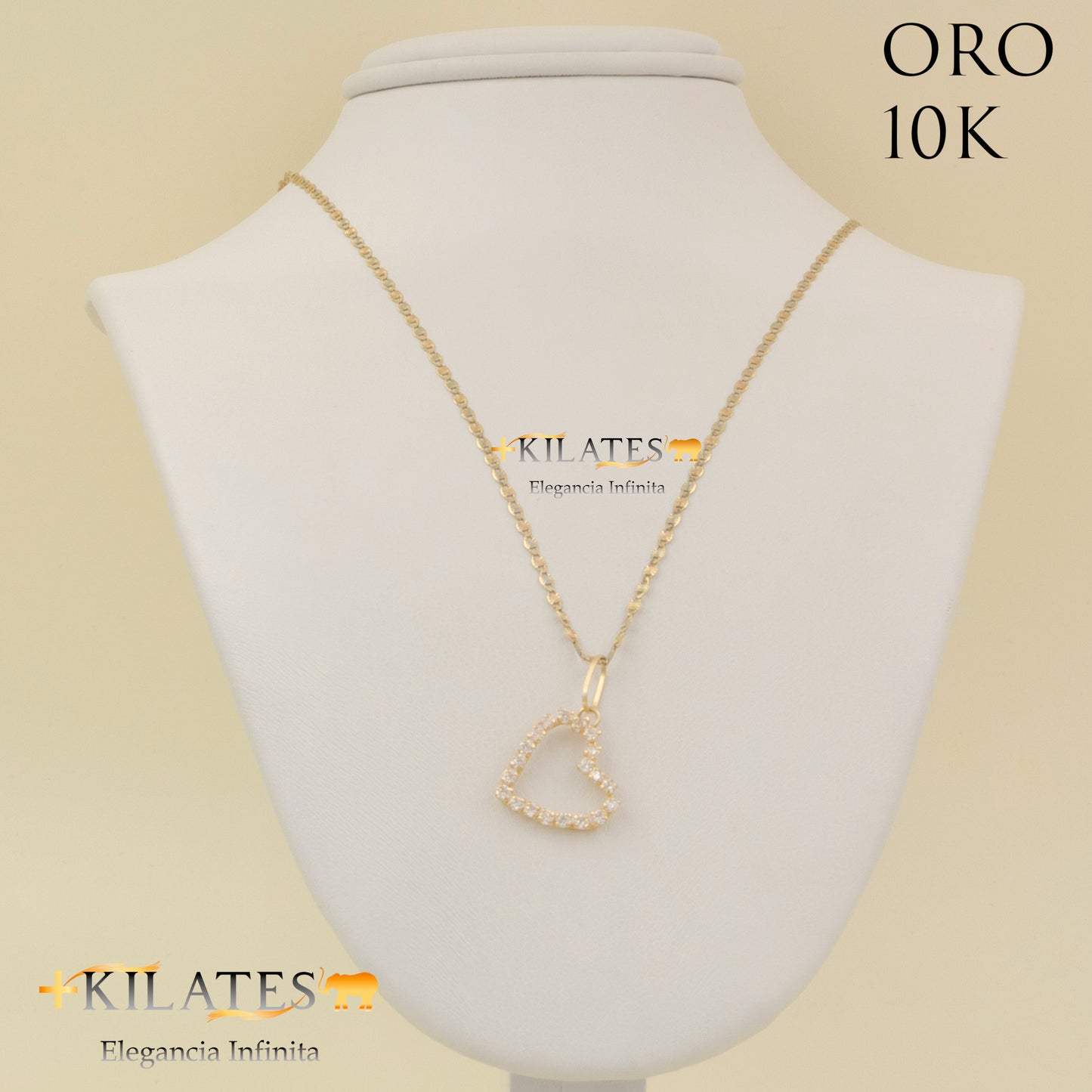 "CADENA 50 CM ESTILO 3 OROS CON DIJE DE CORAZON. ORO DE 10 KILATES #775-1545"