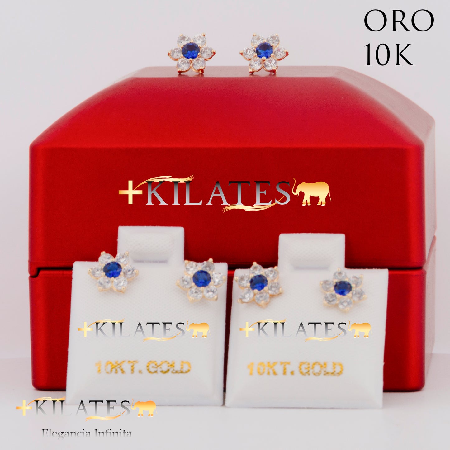 "ARETES PREMIUM FLOR AZUL. ORO 10K #775-1445"