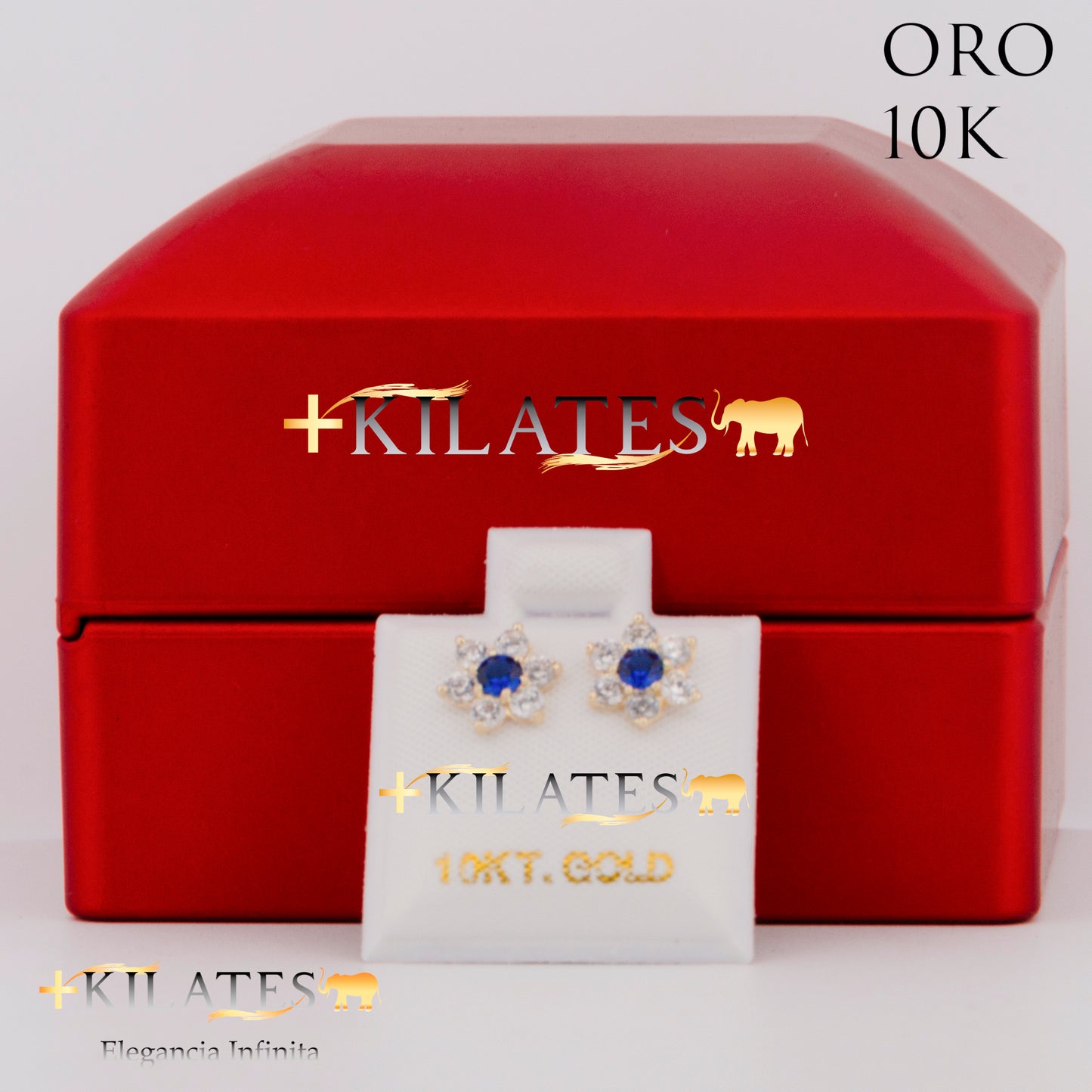 "ARETES PREMIUM FLOR AZUL. ORO 10K #775-1445"