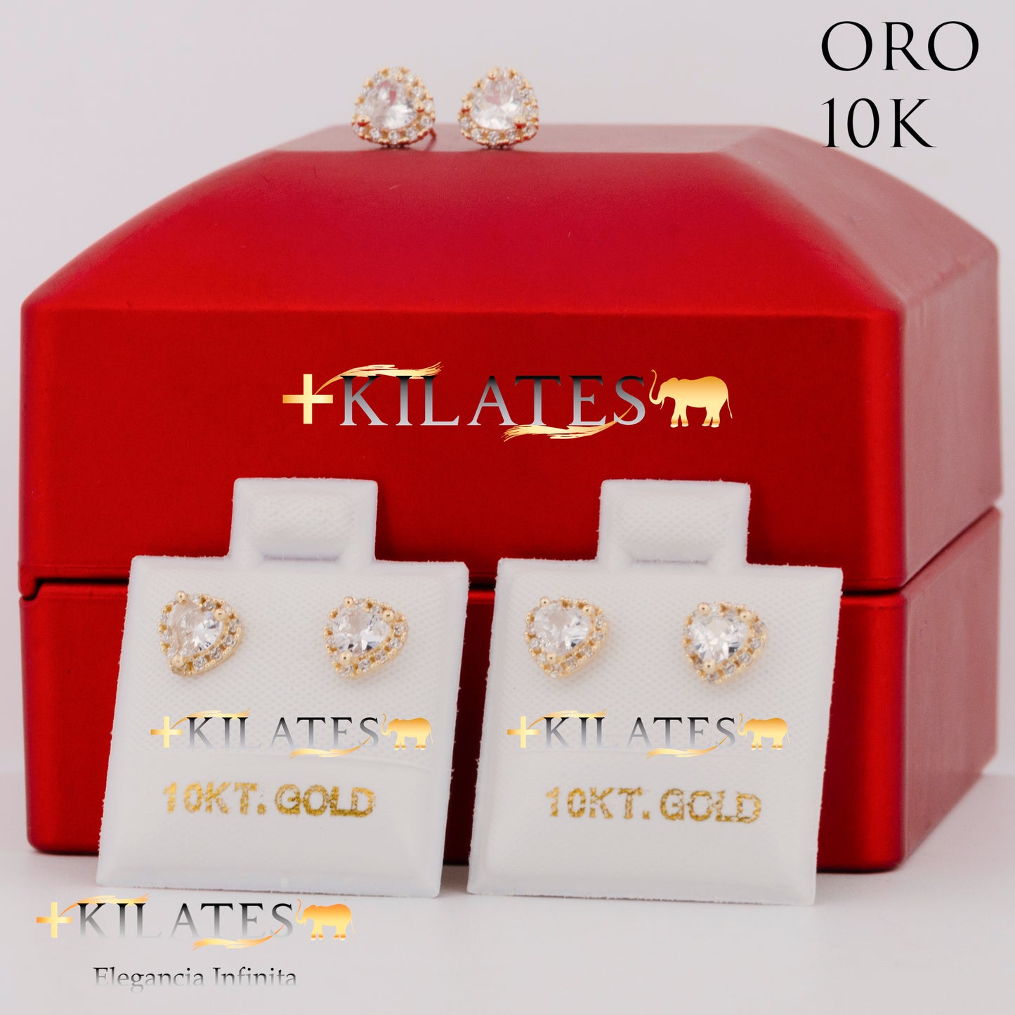 "ARETES PREMIUM CORAZON CON ZIRCONIA BLANCO. ORO 10K #775-1449"