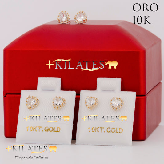 "ARETES PREMIUM CORAZON CON ZIRCONIA BLANCO. ORO 10K #775-1449"