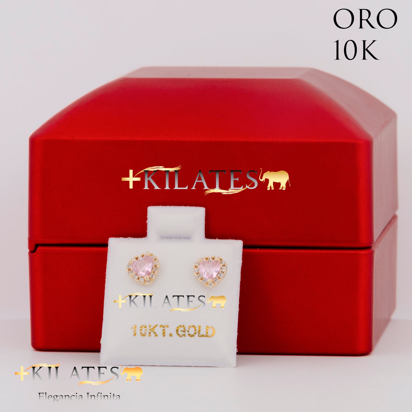 "ARETES PREMIUM CORAZON CON ZIRCONIA ROSADA. ORO 10K #775-1451"