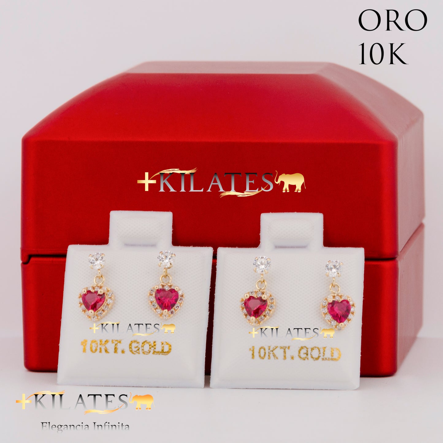 "ARETES PREMIUM CORAZON CON ZIRCONIA ROJO RUBI. ORO 10K #775-1452"