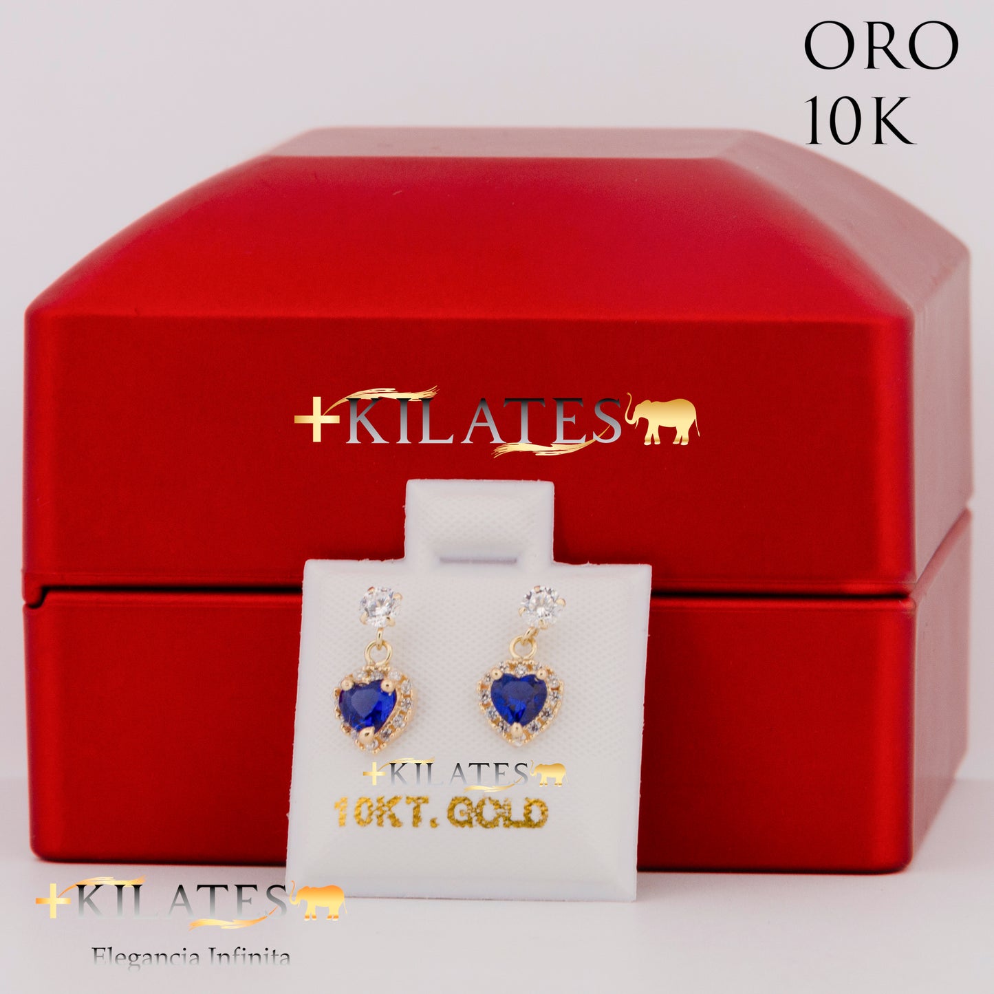 "ARETES PREMIUM CORAZON CON ZIRCONIA AZUL. ORO 10K #775-1453"