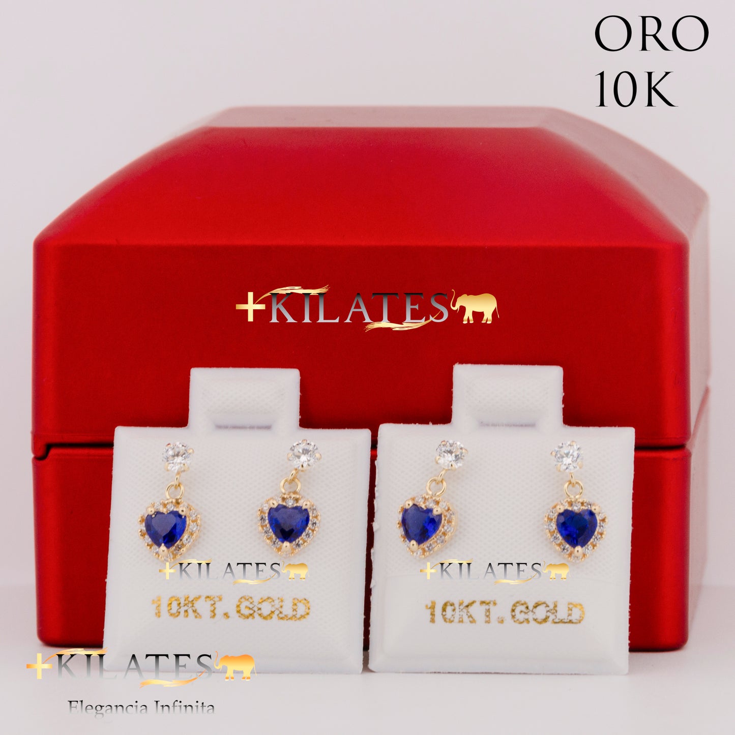 "ARETES PREMIUM CORAZON CON ZIRCONIA AZUL. ORO 10K #775-1453"