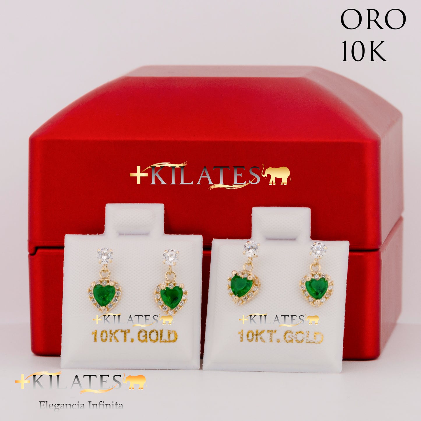 "ARETES PREMIUM CORAZON CON ZIRCONIA VERDE. ORO 10K #775-1454"