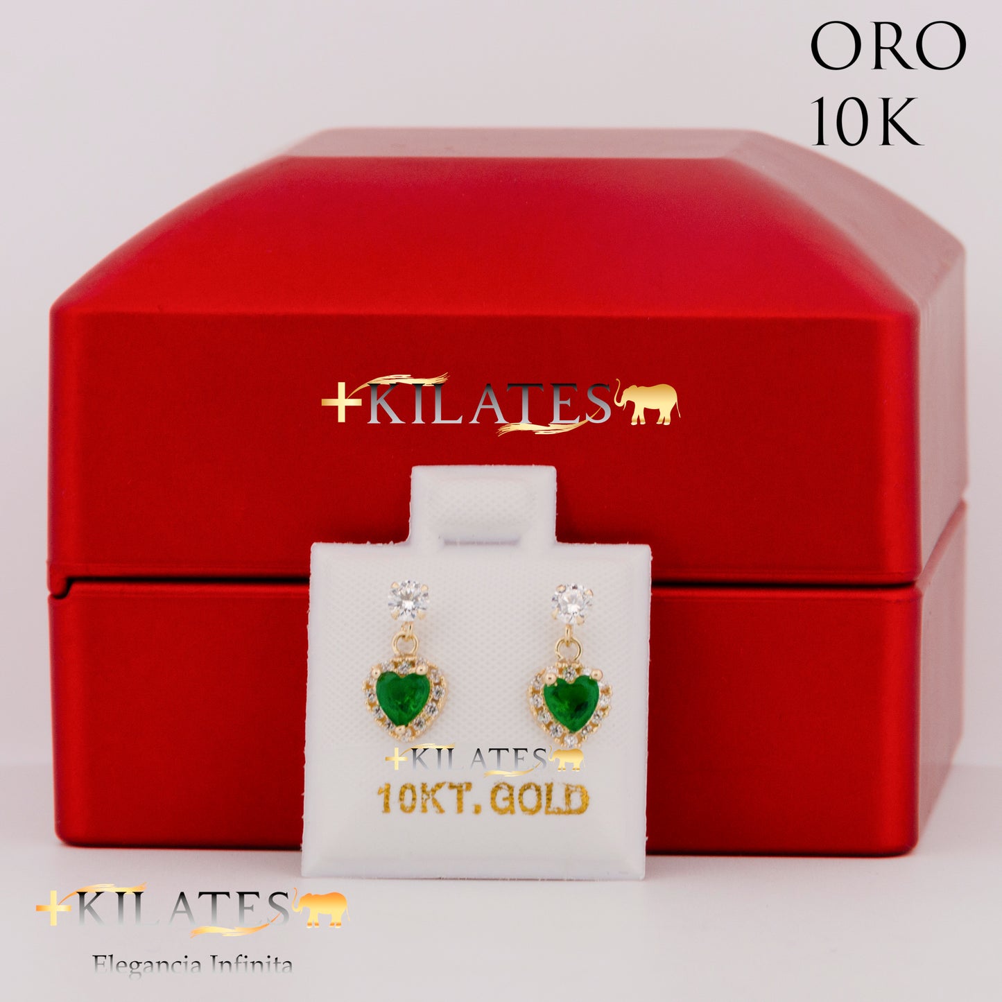 "ARETES PREMIUM CORAZON CON ZIRCONIA VERDE. ORO 10K #775-1454"