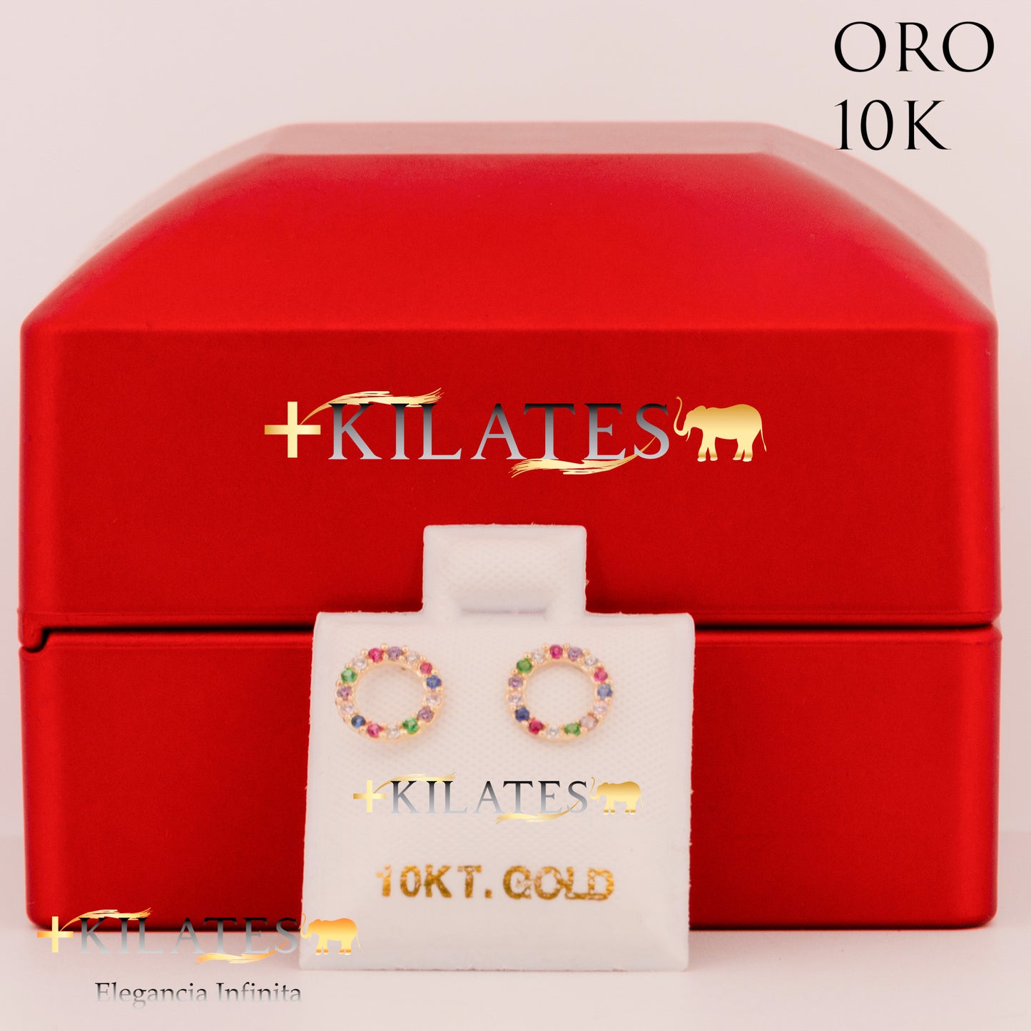 "ARETES PREMIUM CIRCULO ZIRCONIAS DE COLORES. ORO 10K #775-1461"