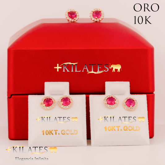 "ARETES PREMIUM CIRCULO GRANDE RUBI. ORO 10K #775-1465"